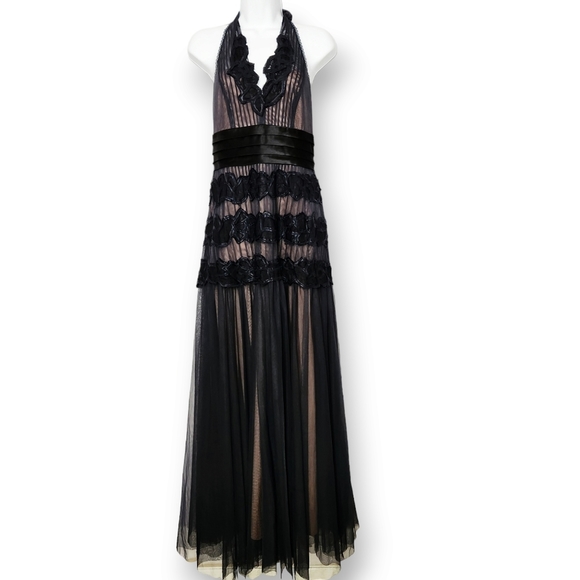 BCBGMaxAzria Black Tulle Lace Halter Gown Maxi Dress Wedding Guest Prom Party - Picture 9 of 9
